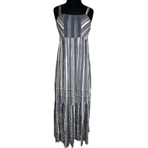 Angie Striped Tiered Sleeveless Maxi Dress Size M Boho Denim Summer Sundress